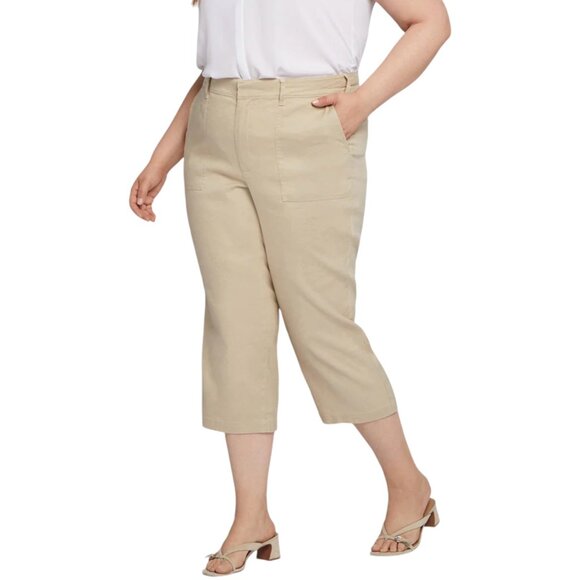 NEW NYDJ Cropped Utility Pants in Stretch Linen in Feather Tan SZ 16W - Picture 1 of 13